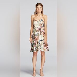 David's Bridal Strapless Floral Lace Dress With Full Skirt Size 2